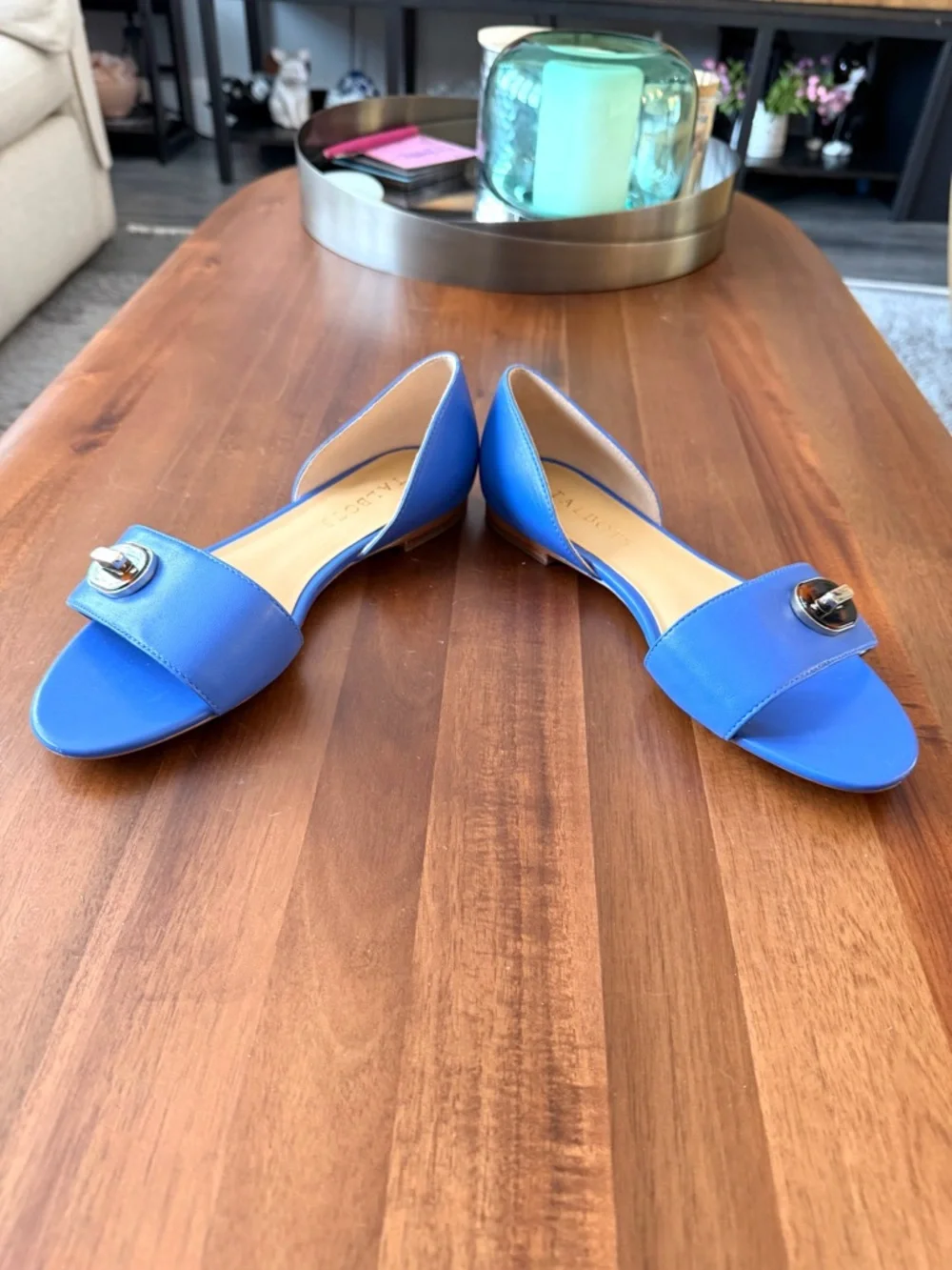 Talbots Bright Blue D'Orsay Flats with Tortoiseshell Accent - Picture 5 of 10